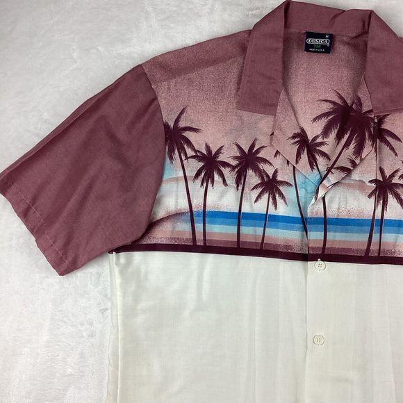 Desica Shirt Men’s Medium Short Sleeve Hawaiian Purple Palm Trees Lightweight - Picture 9 of 11